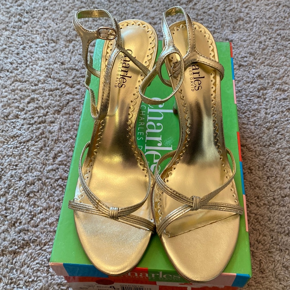 Gold strappy sandals size 8 Charles by Charles David